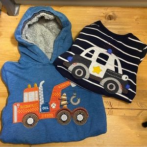 Toddler tow truck and police car sweatshirt bundle